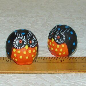Small Owl FIGURINES, Souvenir of Lourdes France, Hand Painted, Vtg 70's-80's